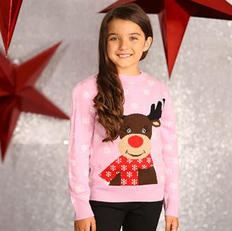 Girls reindeer knitted jumper