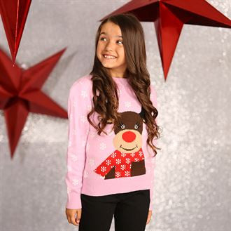 Girls reindeer knitted jumper